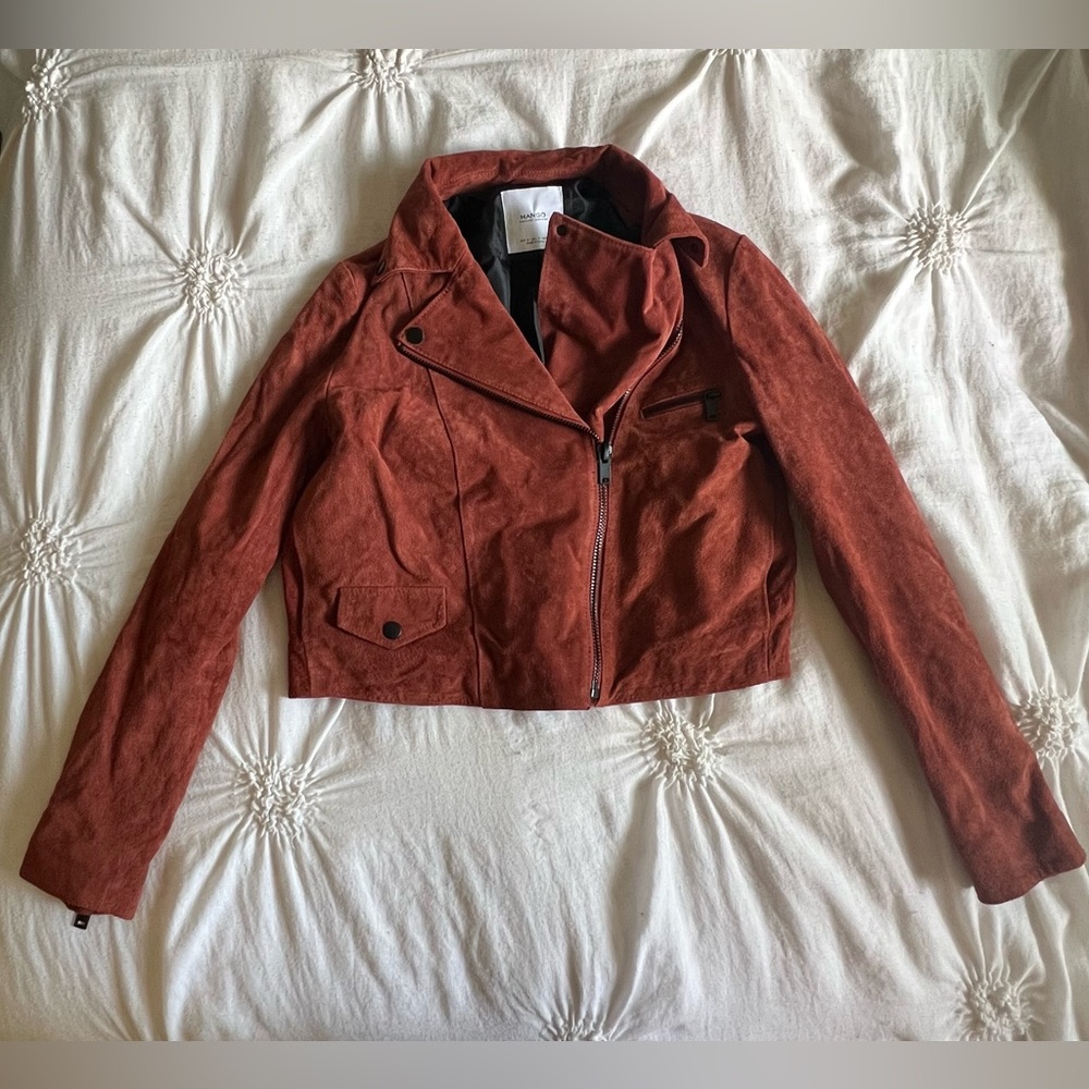 Mango genuine suede moto jacket